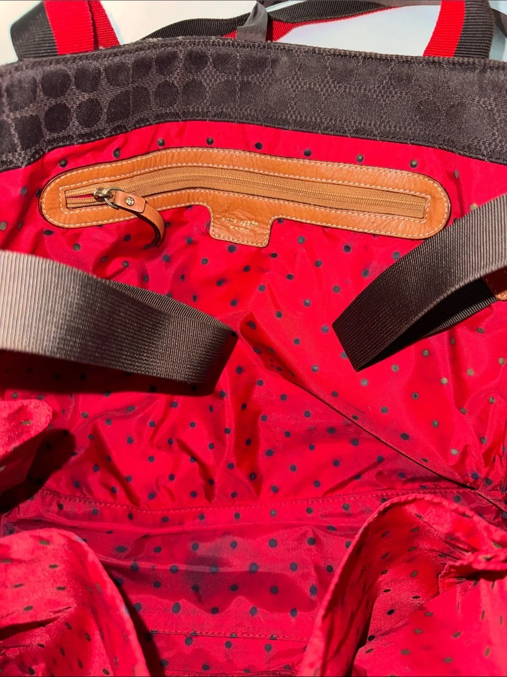 kate spade Brown Tote with Red and Black Straps